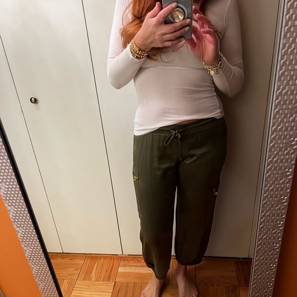 Green silk joggers